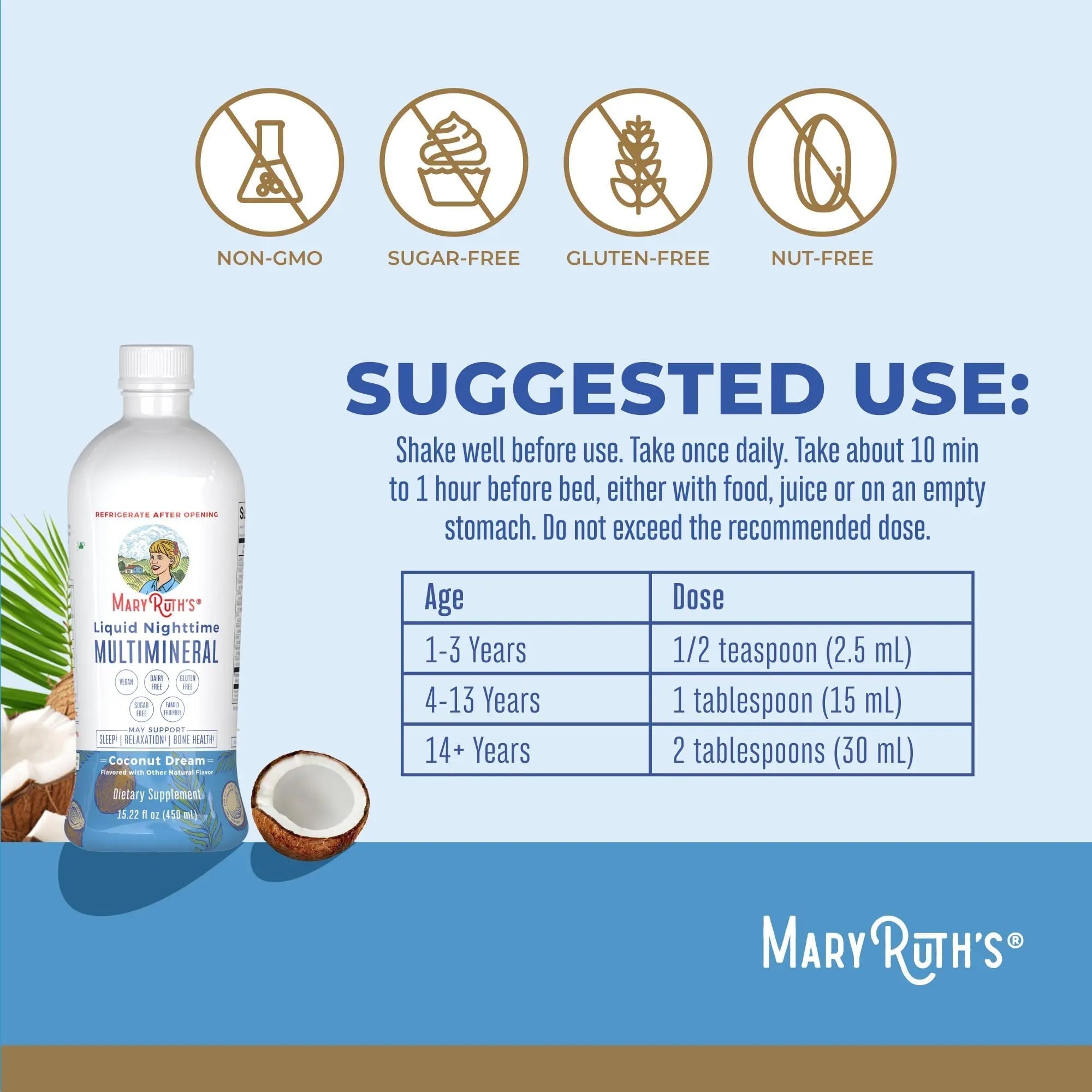 MaryRuth's Multivitamin Gummies for Women (Strawberry) & Liquid Nighttime Multimineral (Coconut, 15.22oz) | Clean Label Project Verified MARYRUTH'S Au supplements