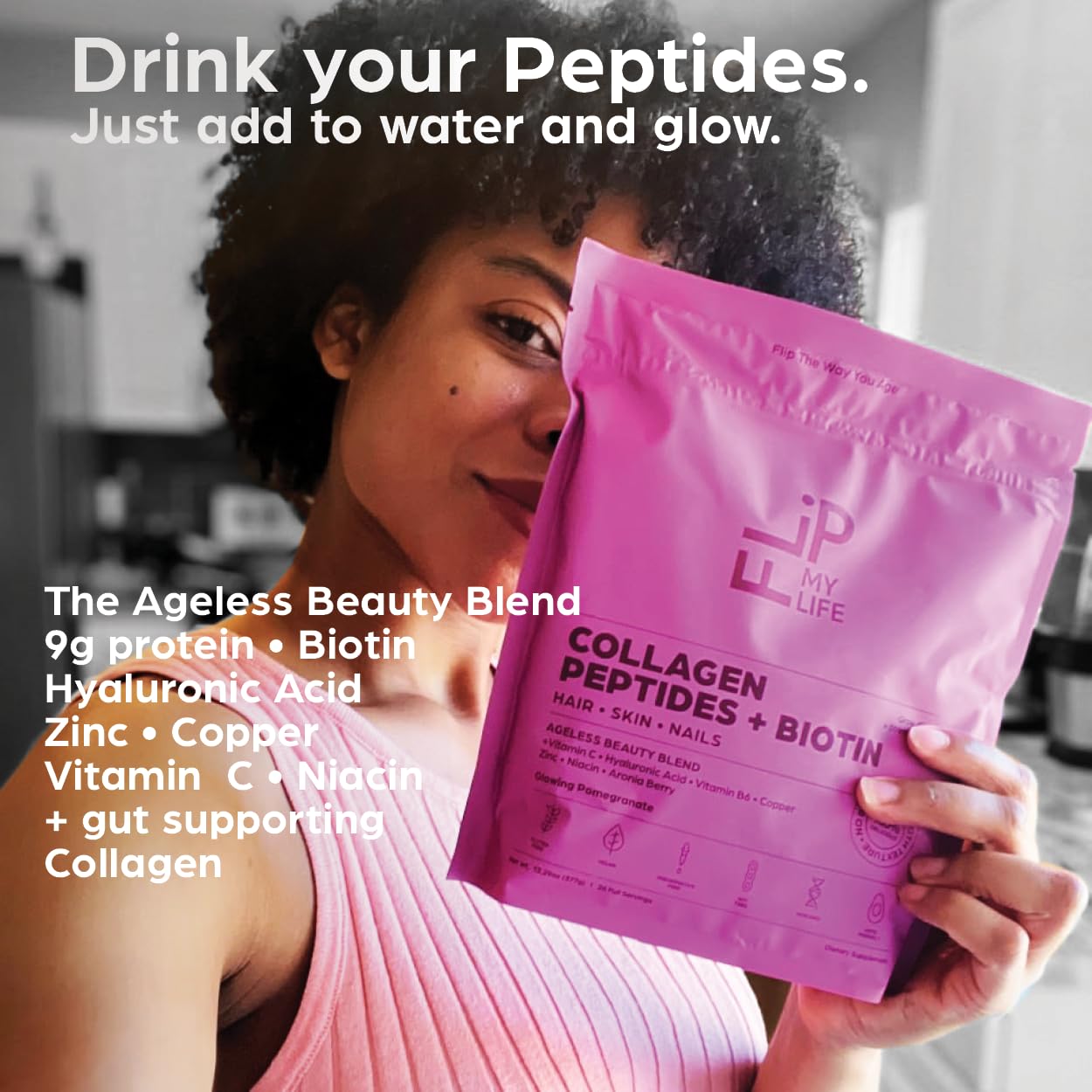 Flip My Life Collagen Peptides + Biotin, Hyaluronic Acid & Vitamin C - For Hair, Skin, Nails - Gut Health/Joint Support - Ageless Beauty Blend Supplement Powder for Men/Women - 9g Protein—26 Servings Flip My Life Au supplements