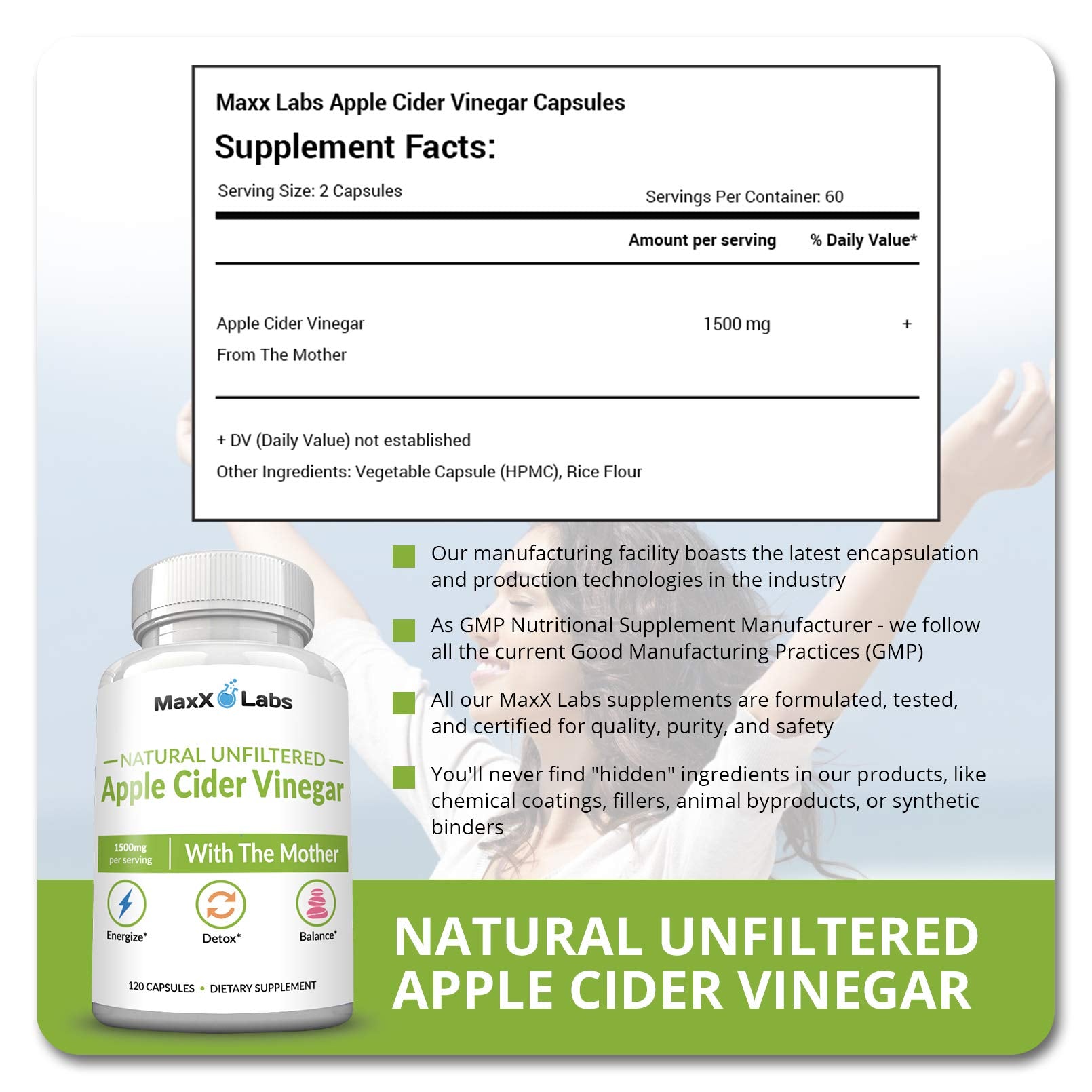 Apple Cider Vinegar Capsules with The Mother - Healthy Keto Diet Supplements MaxX Labs Au supplements