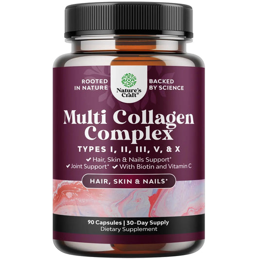 Advanced Multi Collagen Complex - Ageless Multi Collagen Peptides Supplements with Type 1 2 3 5 & X & Biotin for Hair, Skin and Nails Vitamins - Biotin Supplements for Women & Men - 90 Count Natures CraftAU supplements