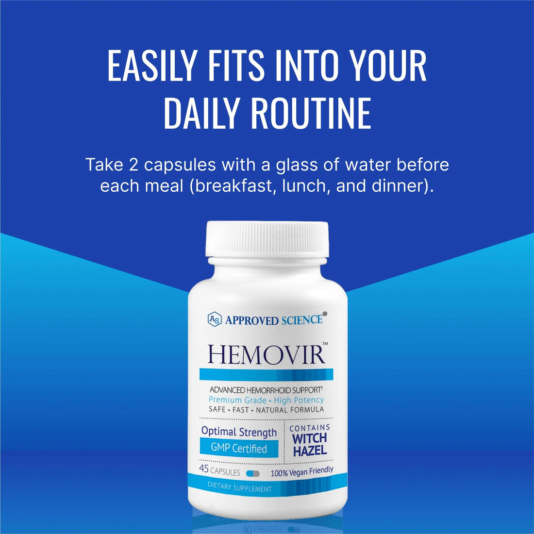 Approved Science Hemovir - Hemorrhoid Support Supplement - Witch Hazel, Horse Chestnut - 45 Capsules - 1 Bottle - Vegan Approved Science uk supplements