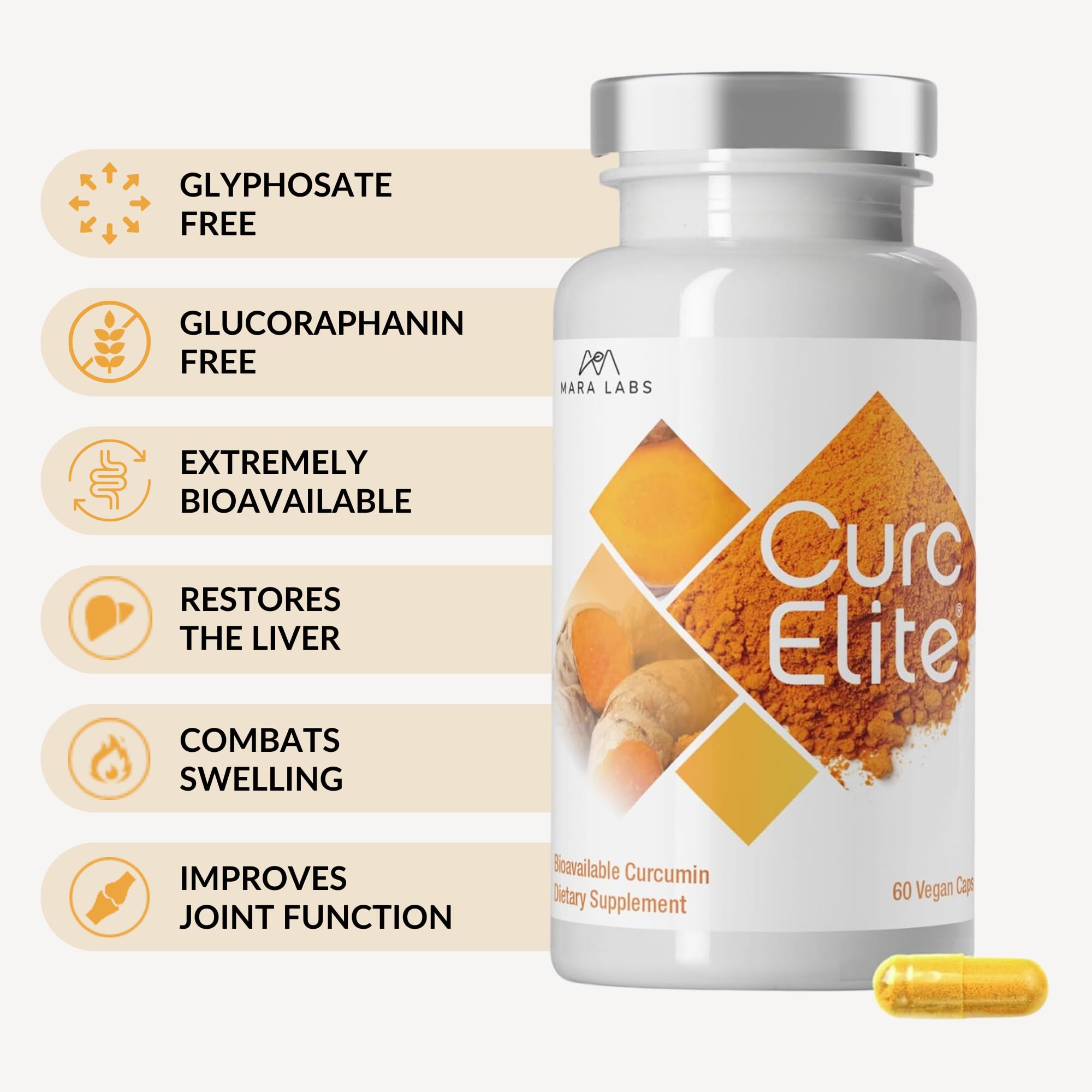 Mara Labs CurcElite Curcumin | Turmeric Extract 95% Curcuminoids | Vegan, No Fillers, and Non-GMO | 60 Vegan Capsules BrocElite Au supplements