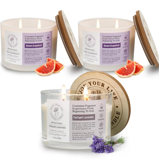 3 Pack Candles for Home Scented, 34.8 oz 240 Hour Long Lasting Candles Set, Grapefruit &Lavender ROSIANSAU supplements