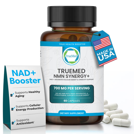 TRUEMED NMN Synergy+ 700mg – Premium NMN Supplement with Resveratrol & Pterostilbene | Advanced NAD+ Supplement for Cellular Energy, & Wellness Support | Non-GMO, Vegan, 60 Capsules TRUEMEDBuy Supplements Australia