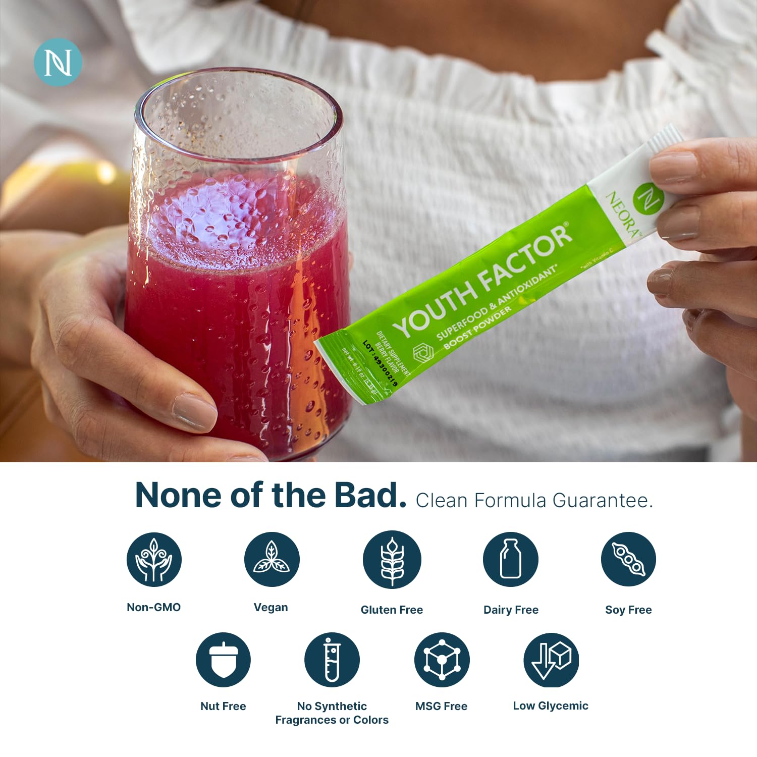 NEORA Youth Factor - Superfood Boost Powder - pH Balance, Hair Skin Nails Support, Fruits & Veggies Equivalent, Nutrient Absorption - 30 Packets NEORA Au supplements
