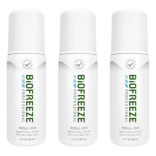 Biofreeze Professional Pain Relief Roll On, Travel Size Arthritis Discomfort Reliever, Fast Acting & Long Lasting Formula, Cooling Menthol Gel 3 Fl Oz (Pack of 3) BiofreezeAU supplements