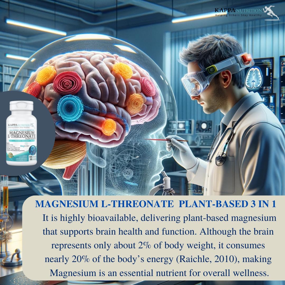 Kappa Nutrition Powered by Magbrain™ Magnesium L-Threonate Plant-Based, 420mg Elemental Magnesium (3 Capsules) from 2,253mg, 120 Vegan Capsules, Brain, Sleep & Muscle Support. KAPPA NUTRITION Au supplements