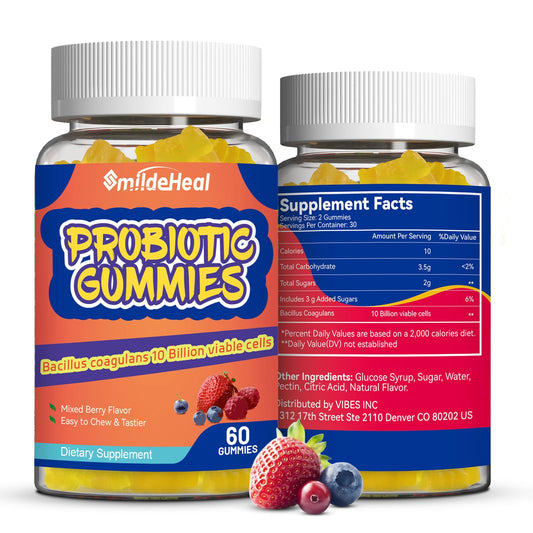 Probiotic Gummies for Digestive Health - 10 Billion CFU Bacillus Coagulans - Vegan & Non-GMO - Immune & Digestive Support for Men & Women - Strawberry & Mixed Berry Flavor SmildeHealUS supplements