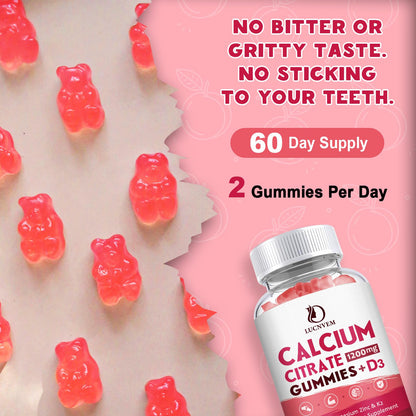(2 Pack) Calcium Citrate 1200mg with Vitamin D3 Supplements Gummies for Women & Men, Calcium Gummies with Vitamin D3 K2, High Absorption LUCNVEMUS supplements