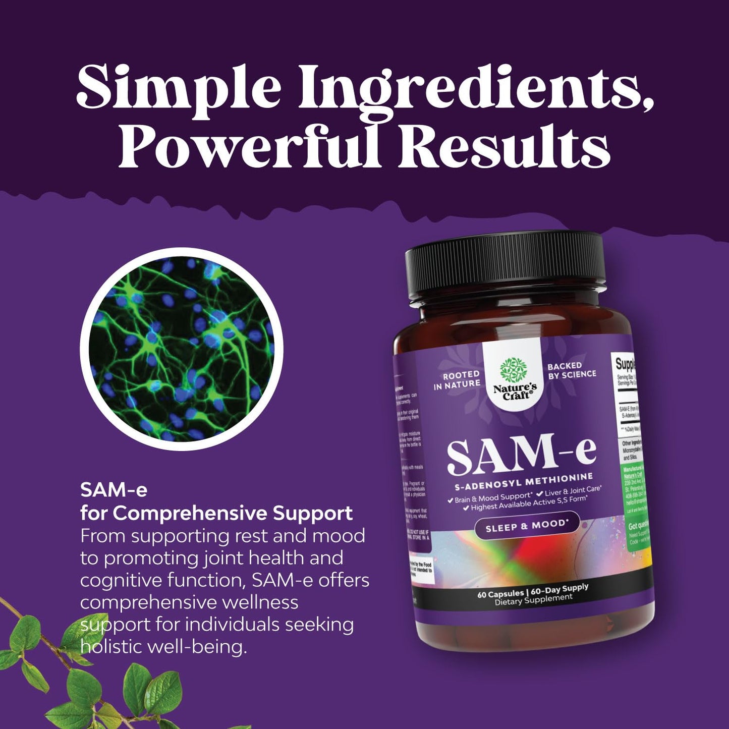 Sam-E 200mg Mood Support Supplement - S-Adenosyl Methionine Sam-E Supplement for Natural Relaxing Mood Boost Brain Support and Liver Detox Cleanse - Vegan Non-GMO and Gluten Free - 60 Count Natures CraftAu supplements