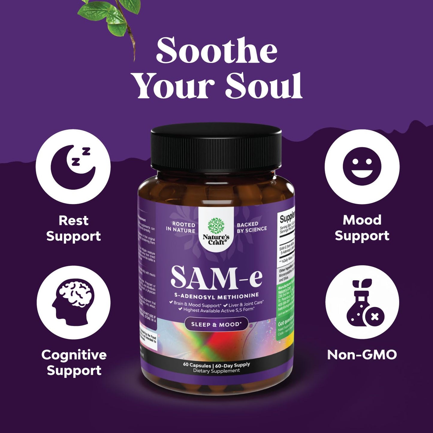 Sam-E 200mg Mood Support Supplement - S-Adenosyl Methionine Sam-E Supplement for Natural Relaxing Mood Boost Brain Support and Liver Detox Cleanse - Vegan Non-GMO and Gluten Free - 60 Count Natures CraftAu supplements
