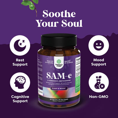 Sam-E 200mg Mood Support Supplement - S-Adenosyl Methionine Sam-E Supplement for Natural Relaxing Mood Boost Brain Support and Liver Detox Cleanse - Vegan Non-GMO and Gluten Free - 60 Count Natures CraftAu supplements