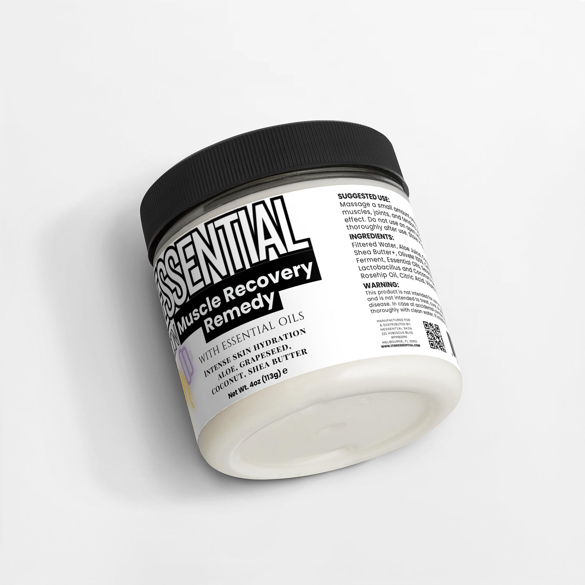 Nessential Skin Muscle Recovery Remedy with Essential Oils, Intense Hydration Cream, Natural Ingredients, Aloe, Grapeseed, Coconut, Shea Butter, 4 oz Nessential Skin Au supplements