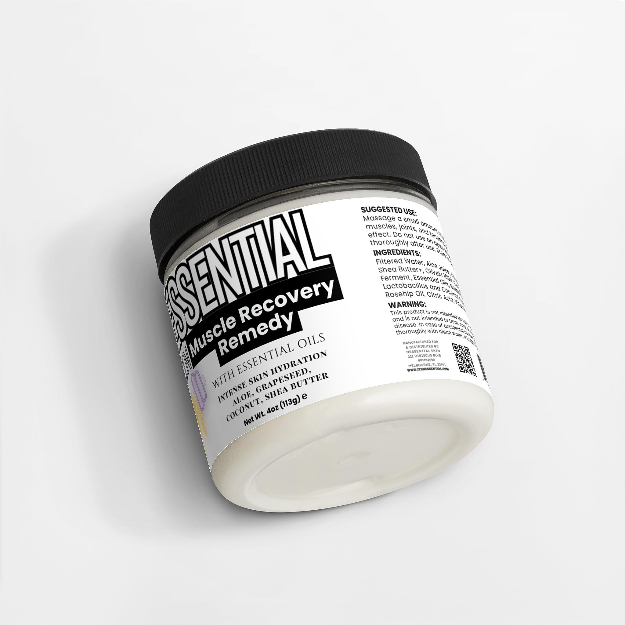 Nessential Skin Muscle Recovery Remedy with Essential Oils, Intense Hydration Cream, Natural Ingredients, Aloe, Grapeseed, Coconut, Shea Butter, 4 oz Nessential Skin Au supplements