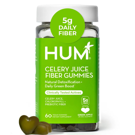 HUM Celery Juice Fiber Gummies for Adults, First Prebiotic Celery Juice Gummy, Gluten Free Fiber Supplement Supports Detoxification, Gut Health, Greens Gummies, Chlorophyll & Prebiotic Fiber, 60 Count HUMAU supplements