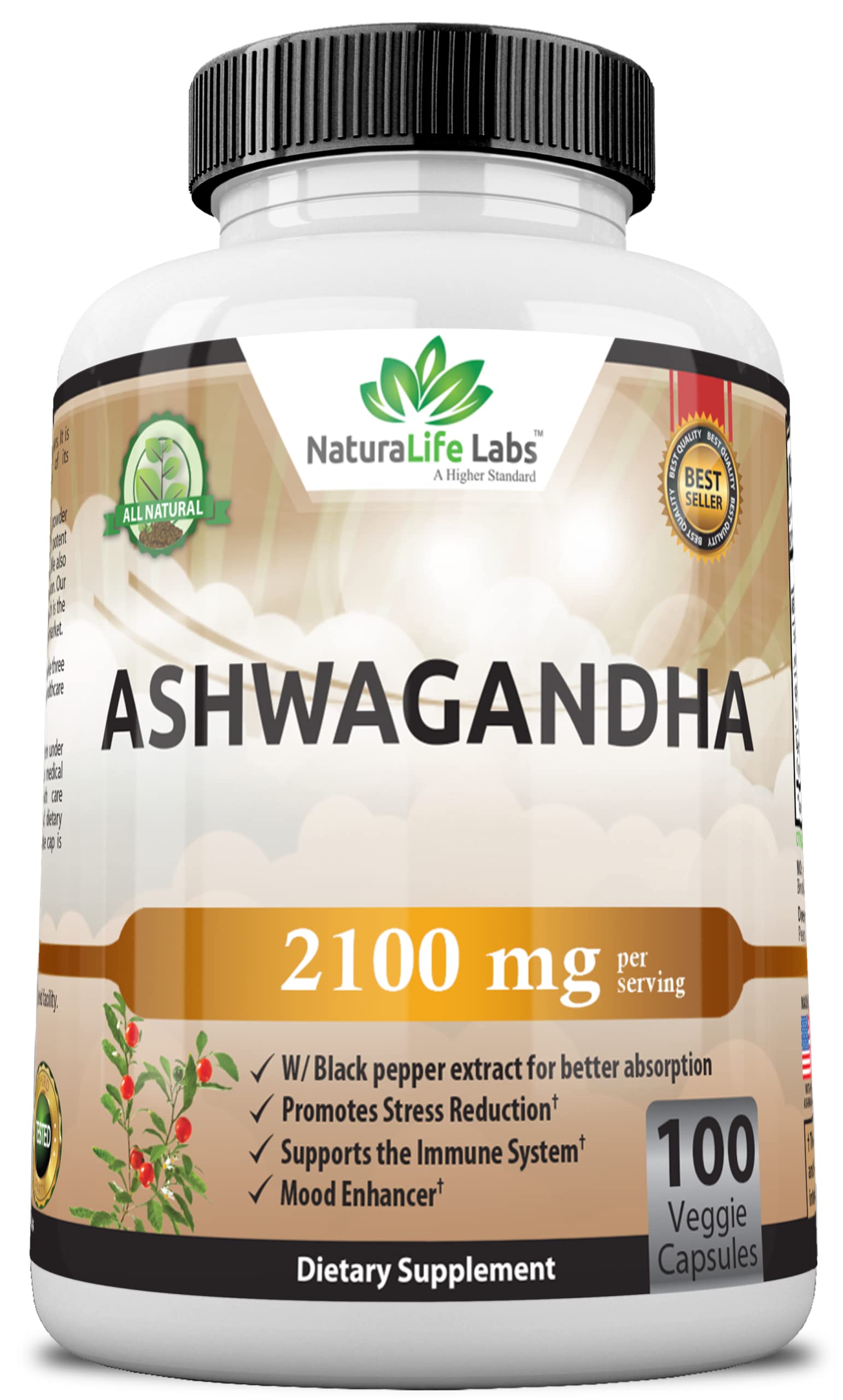 Organic Ashwagandha 2,100 mg - 100 Vegan Capsules Pure Organic Ashwagandha Powder NaturaLife Labs A Higher Standard Au supplements