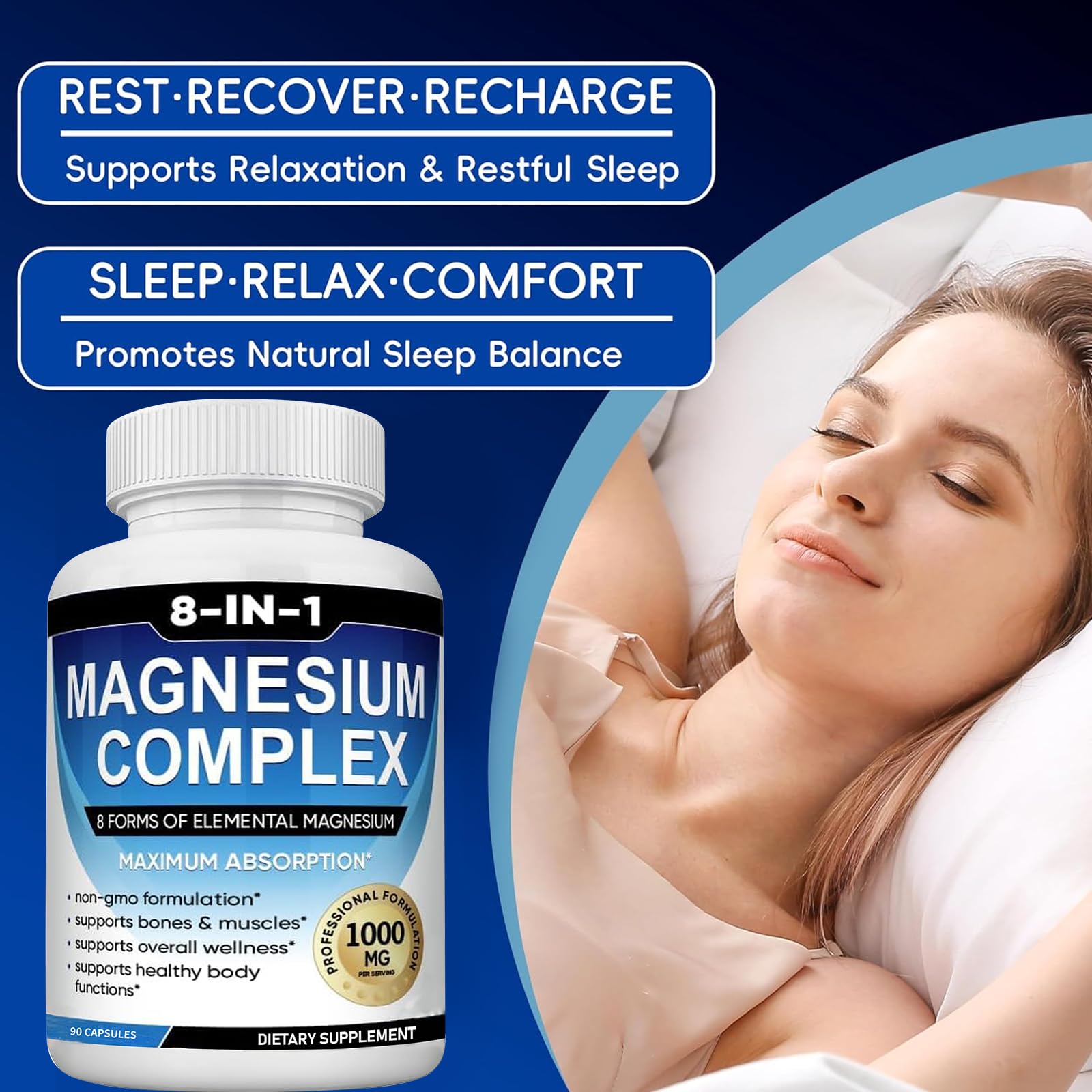 Magnesium Complex Supplement 8 Elemental 1000mg with Glycinate,Citrate for Muscle, Recovery, Stress, Energy, Bone Health, Vegan Non-GMO 180 Capsules, Magnesium Supplement for Women, Men, 2 Bottle caicieter Au supplements