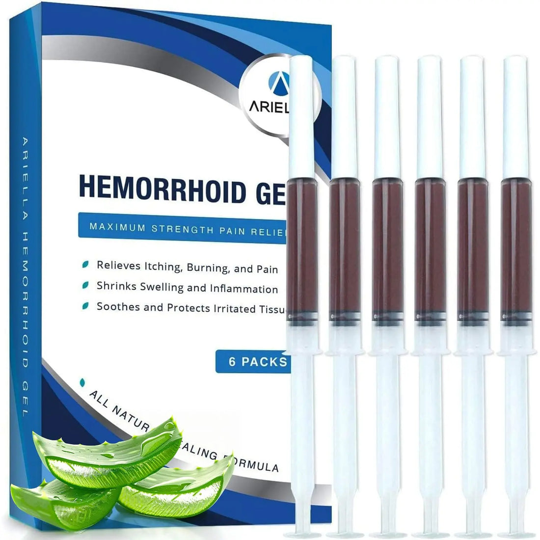 Ariella Hemorrhoid Treatment Suppository Gel: Natural & Herbal - Relieve Itching Burning Discomfort - Internal Relief - New Rounded Applicator - Nighttime Use (Pack of 6, Old) Ariella uk supplements