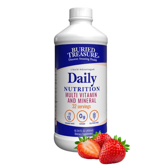 Buried Treasure Daily Nutrition Liquid Multivitamin and Mineral Supplement with Trace Minerals, Superfoods, Vitamin A, B-Complex, C, D, E, Methylfolate, Biotin, Magnesium, Zinc, Resveratrol, 32 serv Buried TreasureAU supplements