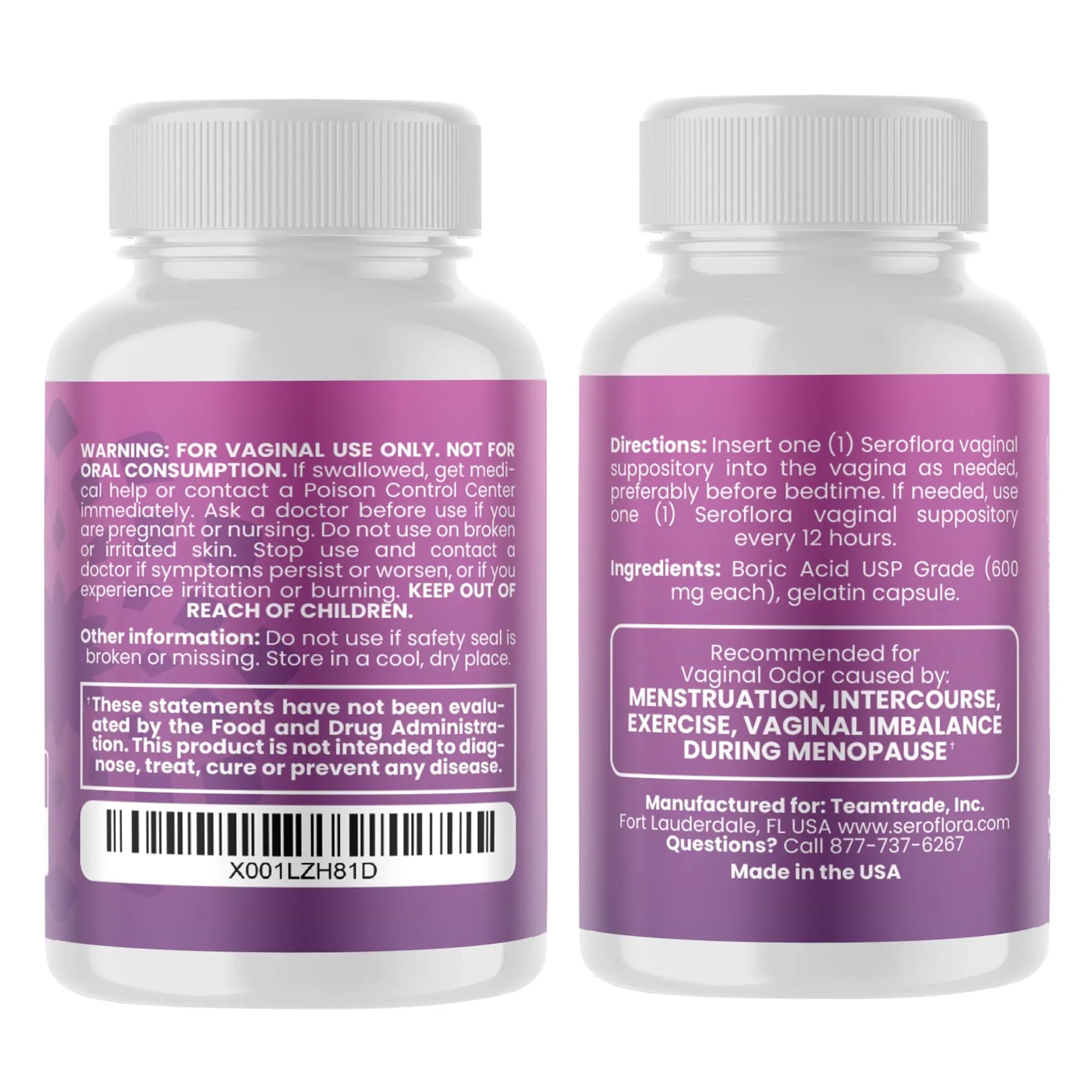Seroflora Boric Acid 600mg Feminine Capsules, Feminine pH Support, Intimate Freshness for Women, Fast-Dissolving Capsules (60 Count) Seroflora Au supplements