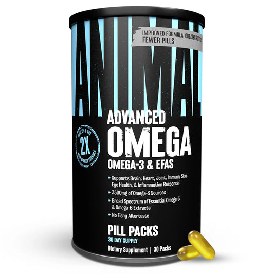 Animal Advanced Omega 3 Fatty Acids - 3500mg EPA DHA Fish Oil Omega 3 Supplement for Women & Men High Potency Blend with CLA GLA ALA for Brain Skin Eye Immune Joint Health 30 Pill Packs AnimalAU supplements