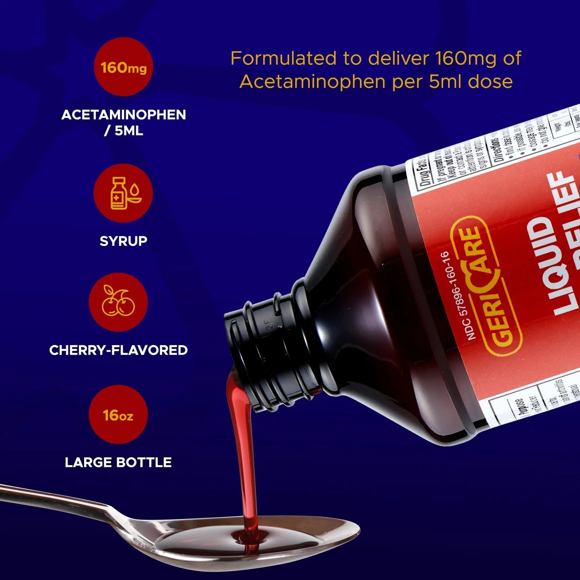 GeriCare Regular Strength Liquid Acetaminophen 160 mg, Pain Reliever, Fever Reducer, Aspirin & Alcohol Free, Cherry Flavored 16 Fl Oz (Pack of 2) GeriCare Au supplements