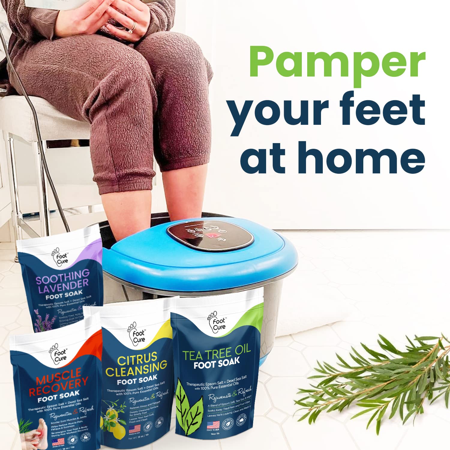 Foot Soak with Epsom Salts- Variety Pack of 4- Tea Tree Oil, Muscle Relief, Calming FOOT CURE Au supplements