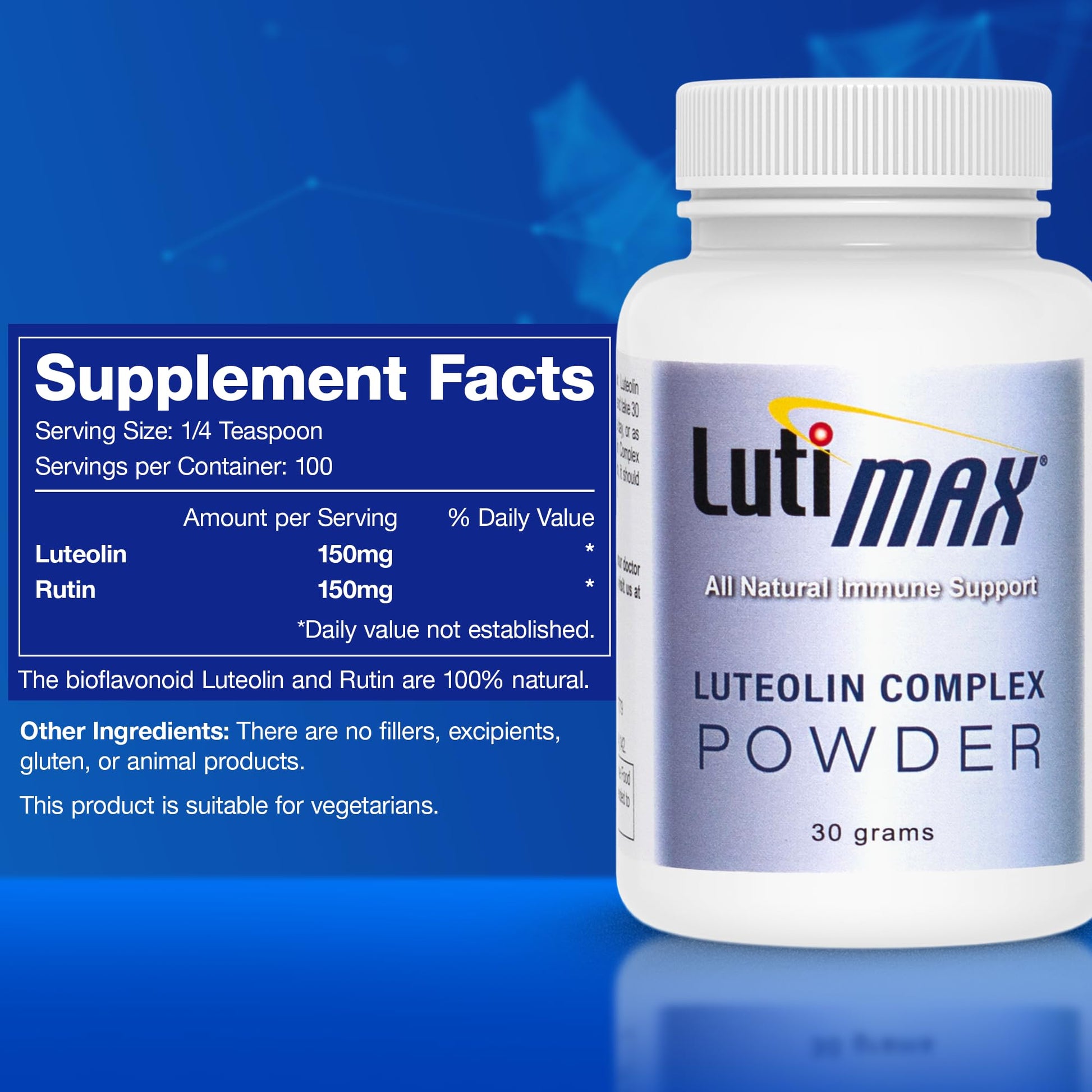 Lutimax Luteolin Complex Powder Brain Supplement with Rutin - Nootropic Brain Supplements for Memory and Focus to Improve Brain Health - Antioxidant Supplement for Immune Support - 100 Servings Solo Luti Au supplements