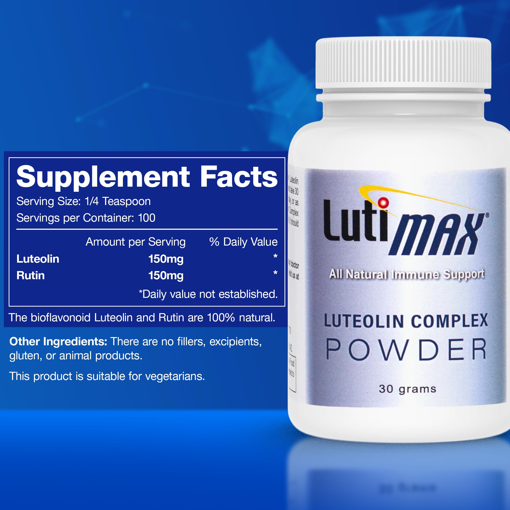 Lutimax Luteolin Complex Powder Brain Supplement with Rutin - Nootropic Brain Supplements for Memory and Focus to Improve Brain Health - Antioxidant Supplement for Immune Support - 100 Servings Solo Luti Au supplements