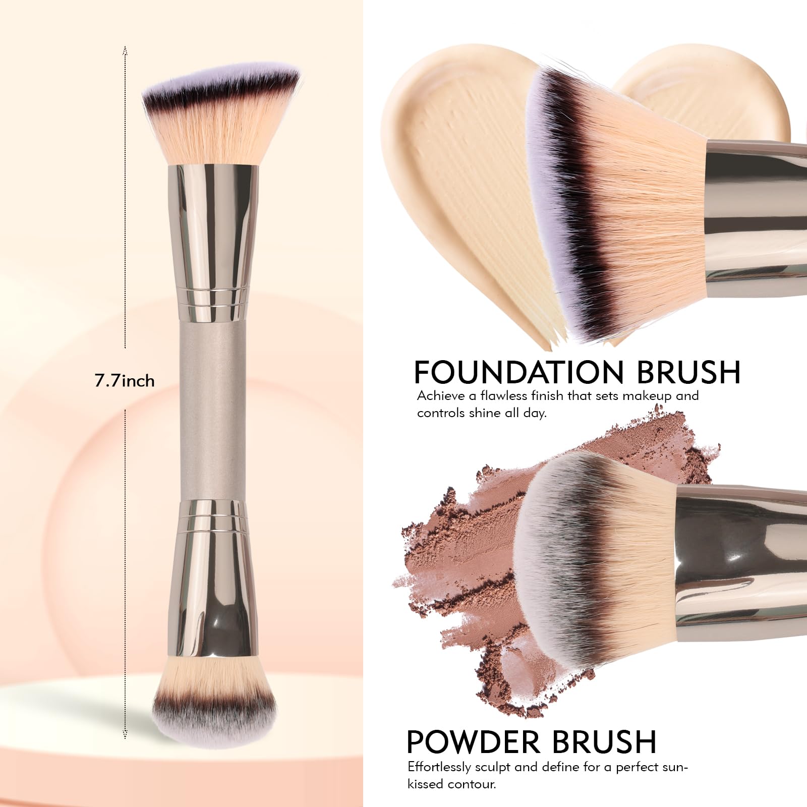 Dual-Ended Foundation Brush: Round & Angled Pro-Grade makeup brushes, 100% Vegan Synthetic Makeup Brush for Flawless Blending and Application of Liquid, Powder, Cream, Blush dpolla Au supplements