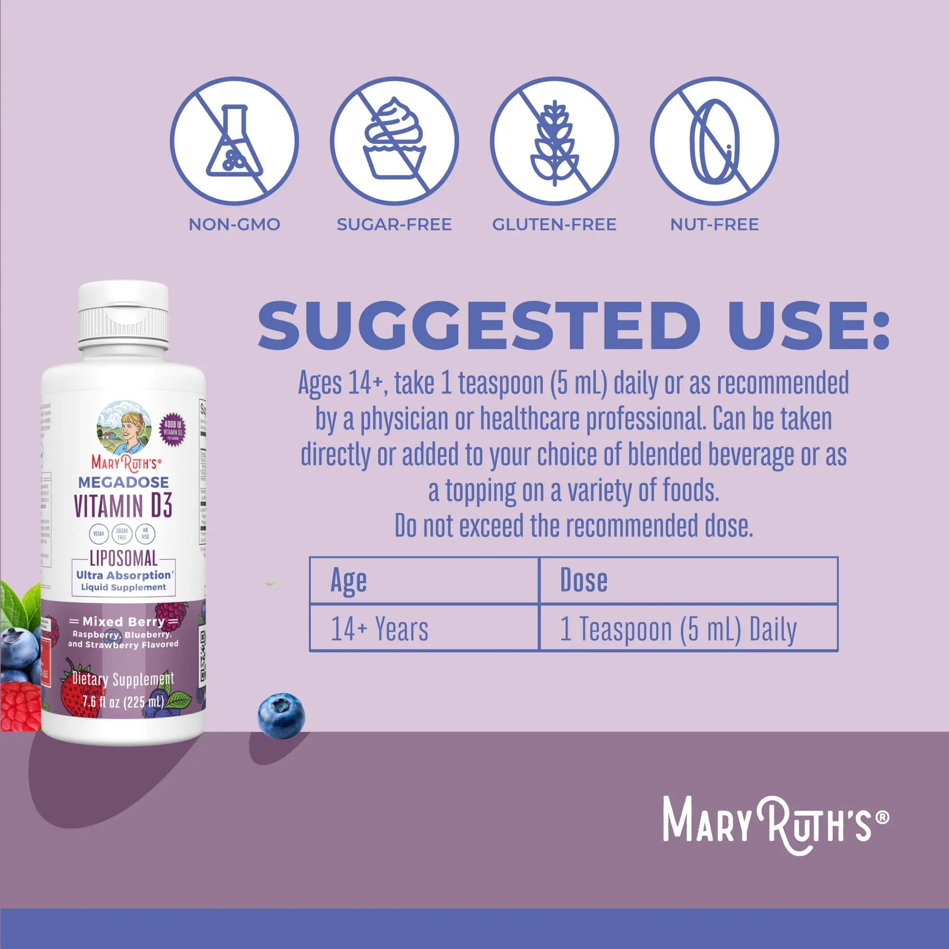 MaryRuth Organics Megadose Vitamin D3 Liposomal | Vitamin D 4000 IU | Ultra Absorption | Immune Support for Adults | Bone Health | VIT D3 | Vegan | Sugar Free | Gluten Free | Non-GMO | 45 Servings MARYRUTH'S Au supplements