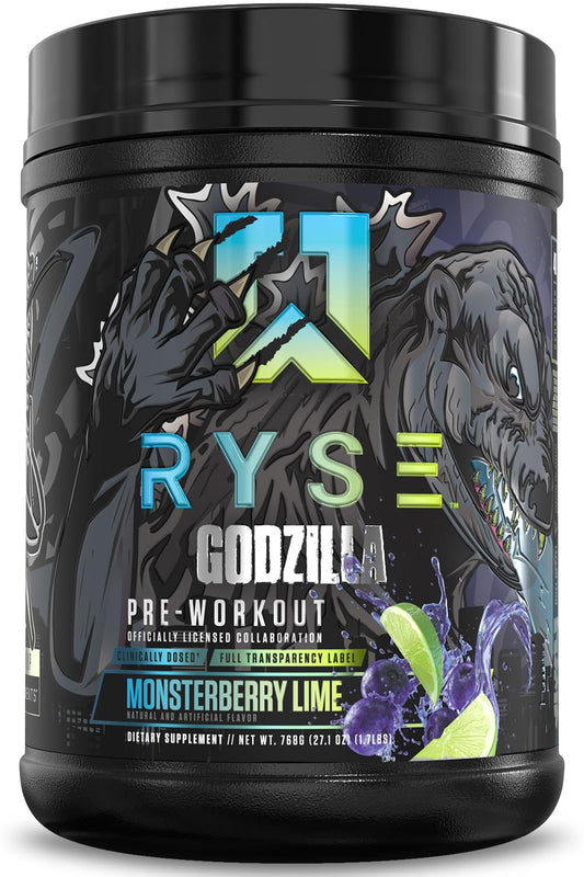 RYSE Godzilla X Noel Deyzel Pre Workout Powder - Monsterberry Lime - 400mg Caffeine, High Stim Pre-Workout for Men & Women with Citrulline & Beta Alanine - Energy, Pump & Focus - 20/40 Servings RYSE Up SupplementsUS supplements
