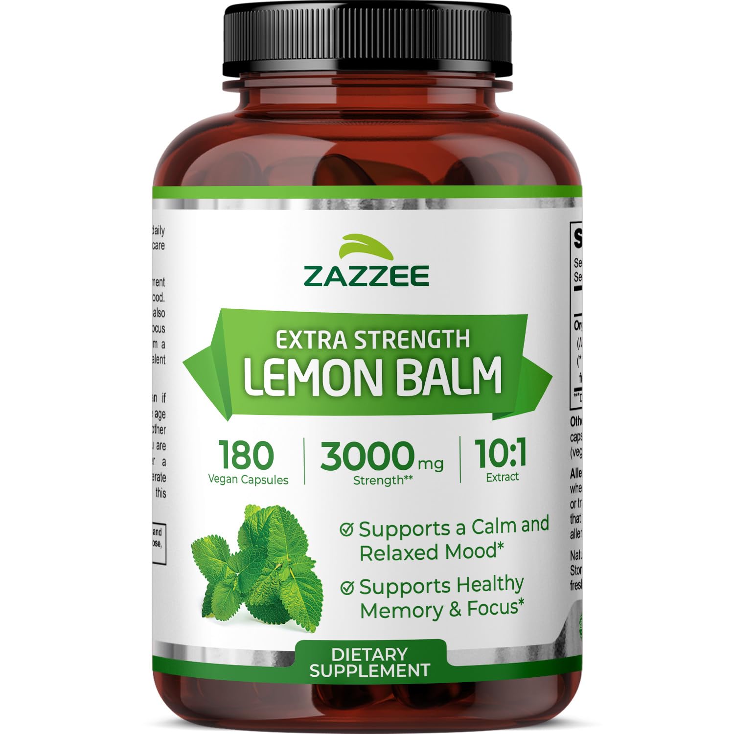 Zazzee Organic Lemon Balm 10:1 Extract, 180 Vegan Capsules, 6 Month Supply, Melissa Officinalis, Calm, Mood, Stress & Relaxation Support, Herbal Supplement, All-Natural, Non-GMO, Made in the USA Zazzee Au supplements