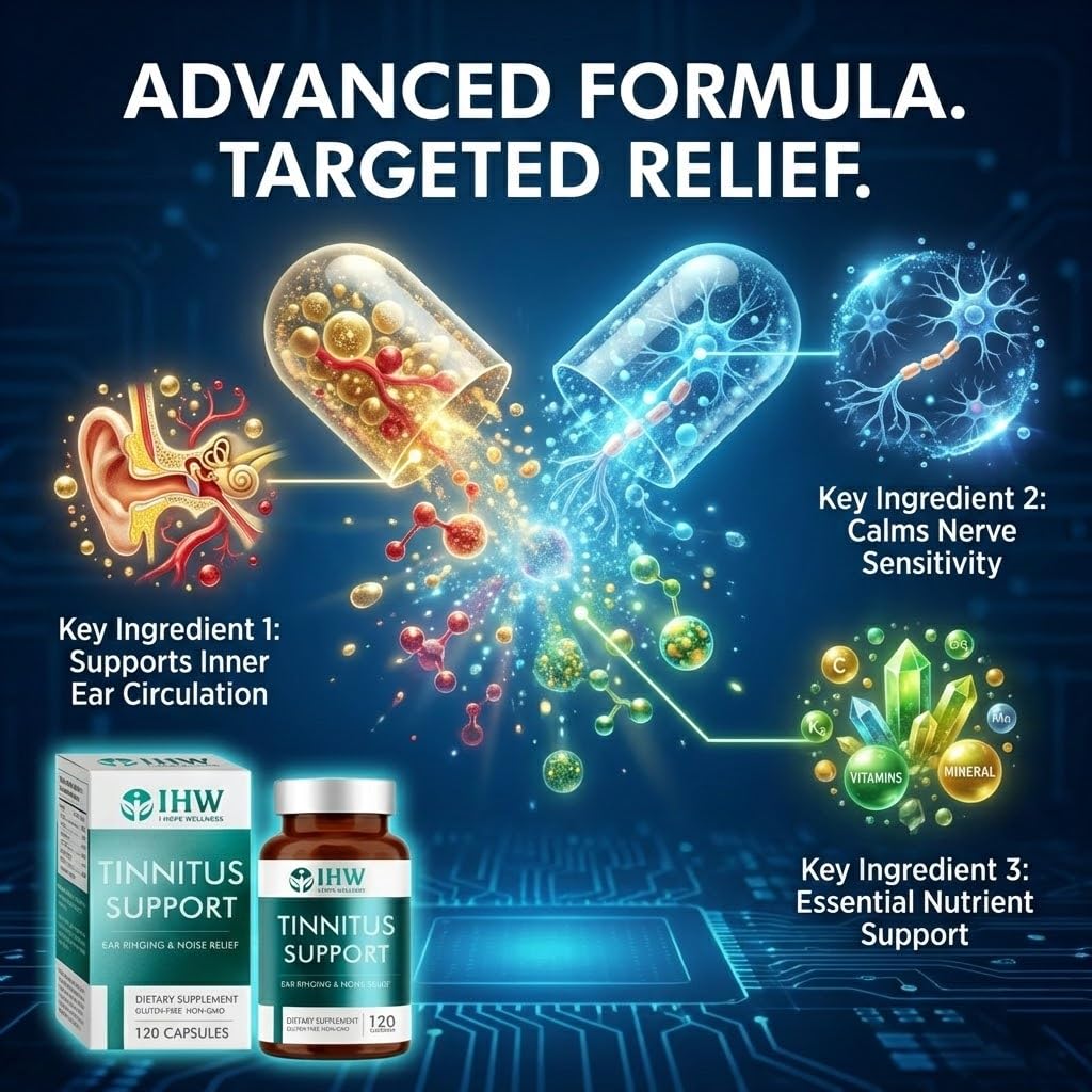 IHW Tinnitus Relief for Ringing Ears, 1200mg Tinnitus Relief Supplement, 120 Capsules, with Vitamin B Complex & C, Reduces Ringing in Ears, Promotes Hearing Wellness & Comfort IHW Au supplements