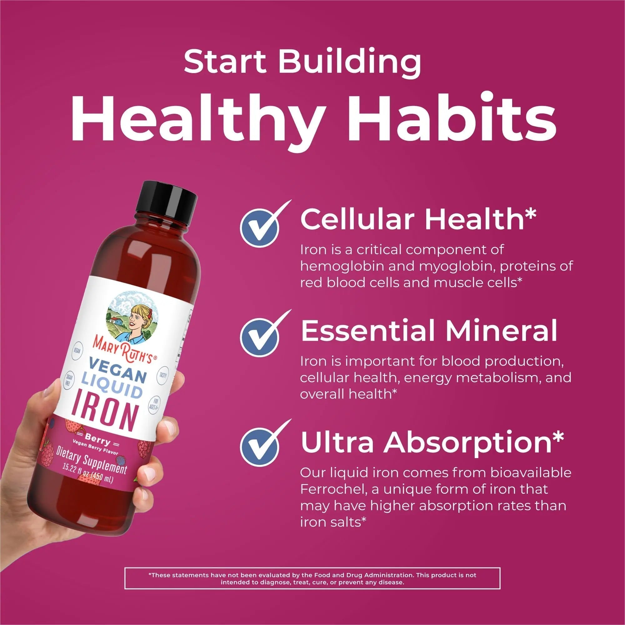 MaryRuth's MaryRuth's Liquid Morning Multivitamin +Hair Growth (Peach Mango, 15.22oz) & Iron Liquid (Berry) | Clean Label Project Verified® | MARYRUTH'S Au supplements