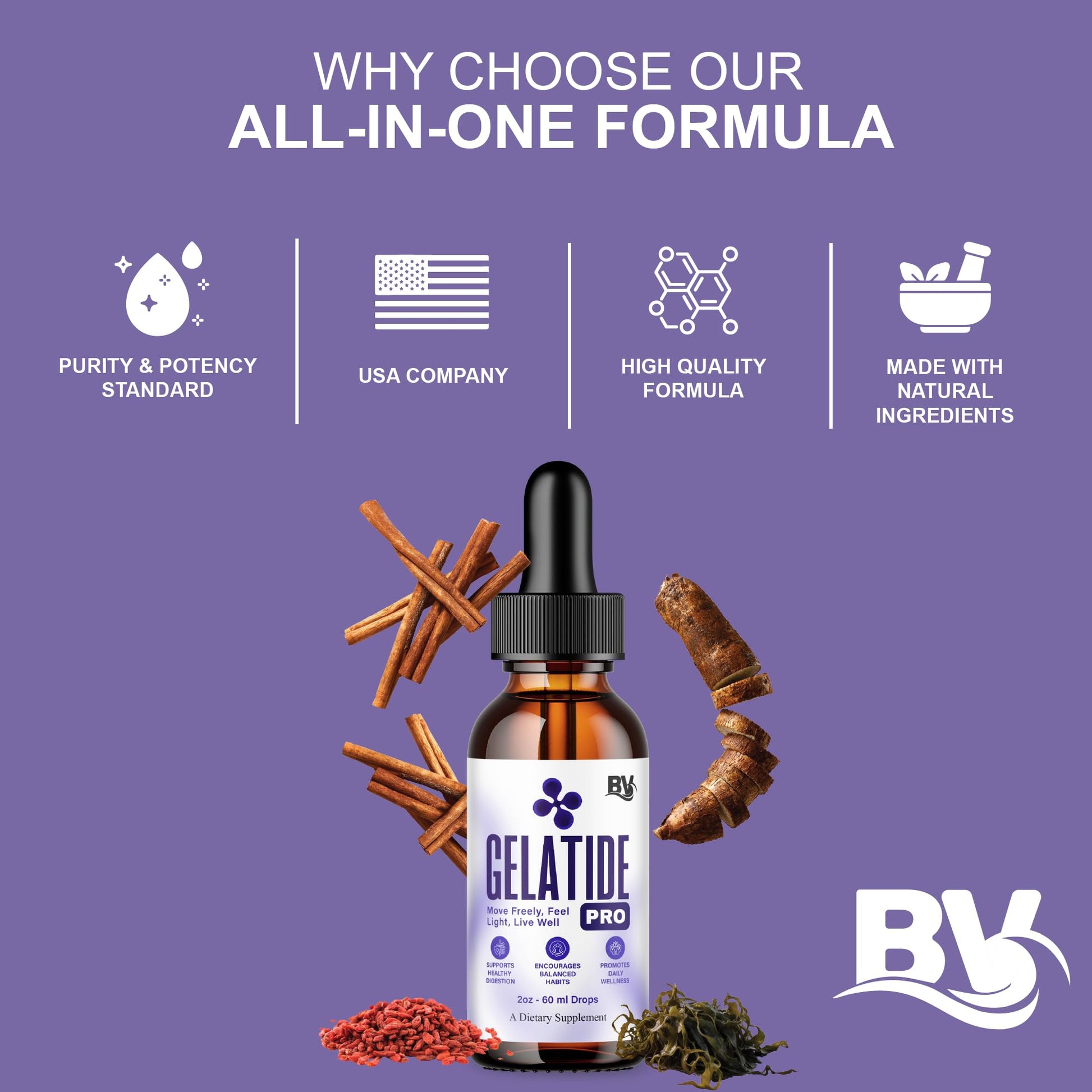 BLUE VIBE Gelatide Liquid Drops, Gela Tide Advanced Maximum Strength Overall Health & Wellness Support Supplement, Gelatide Premium Daily Health and Overall Energy Formula (2oz / 60ml) BLUE VIBE Au supplements