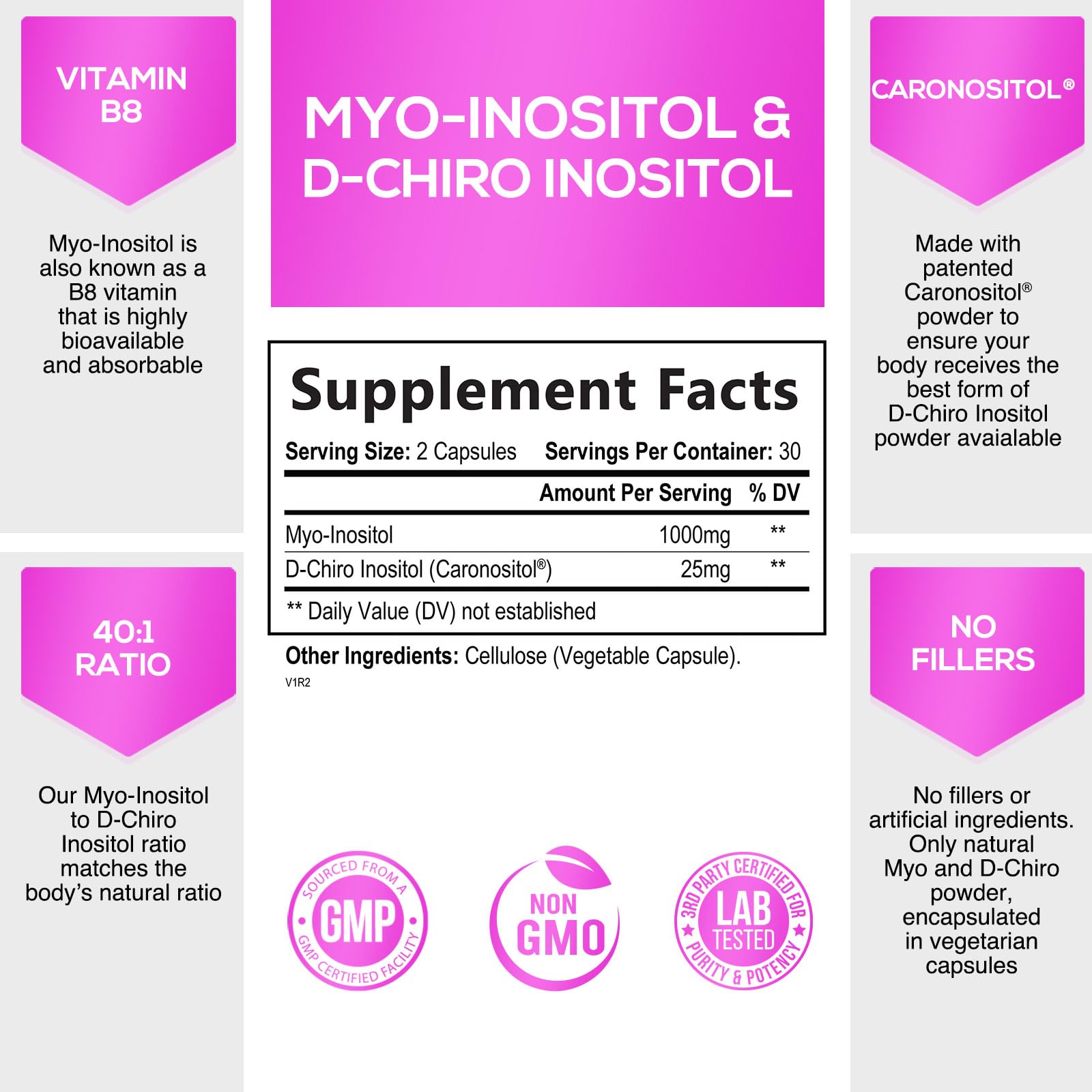 Myo-Inositol & D-Chiro Inositol Blend - 30 Day Supply, Premium 40:1 Ratio, Hormone Sup Nature's Glow Au supplements