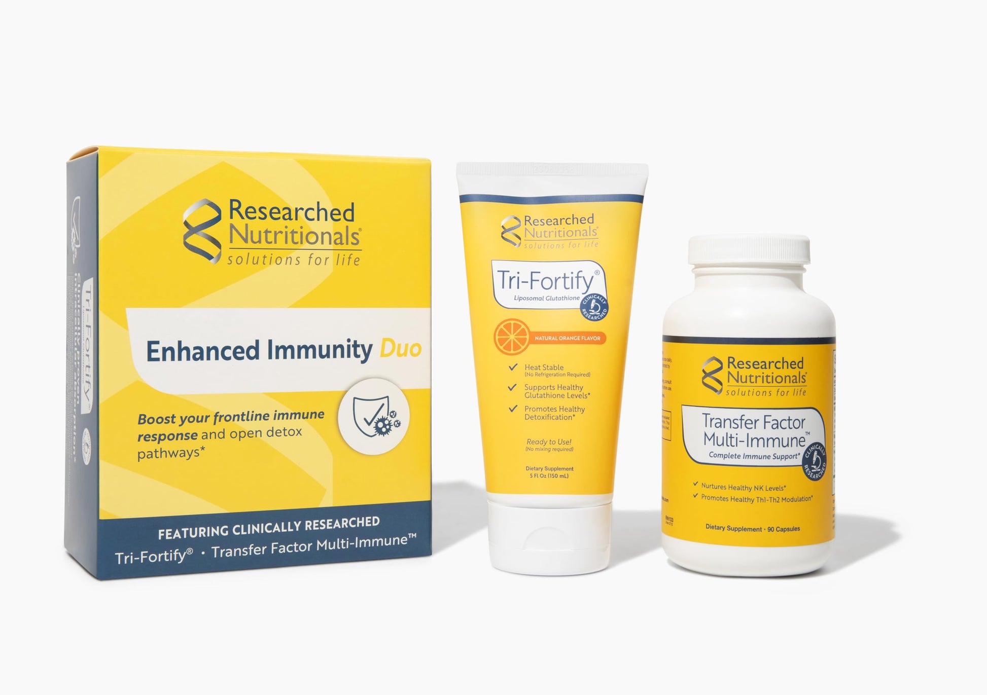 Researched Nutritionals Liposomal Glutathione (450mg) + Colostrum & Mushrooms Supplement for Immune Support - Enhanced Immunity Duo - Tri-Fortify Orange + Transfer Factor Multi-Immune (2 Piece Set) Researched Nutritionals Au supplements