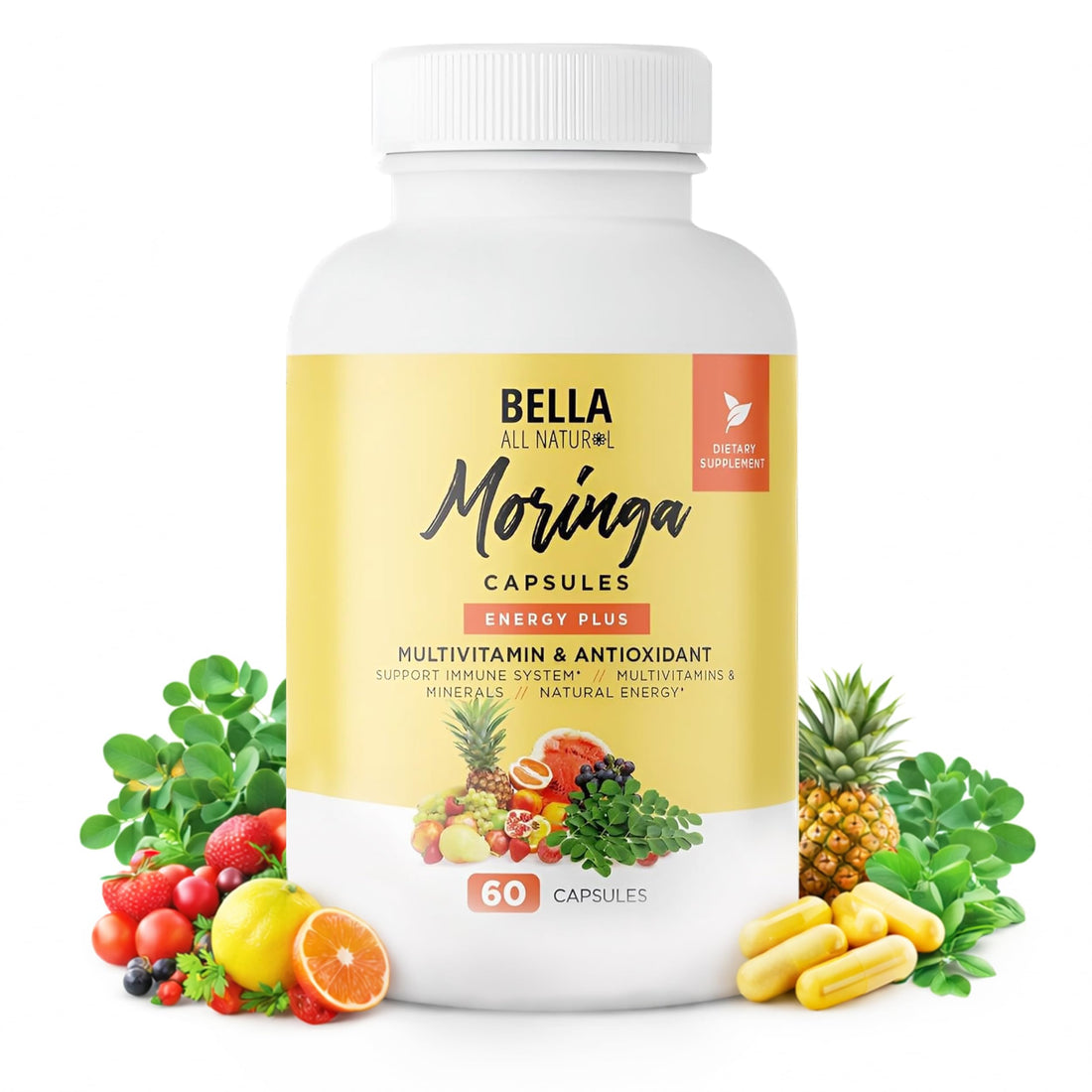 Bella All Natural Moringa Capsules 60 Count - Moringa Oleifera Leaf Supplement with Pomegranate & Elderberry Flavor, Pure Organic Moringa Capsules for Immune, Energy & Skin Health Support Bella All Natural uk supplements