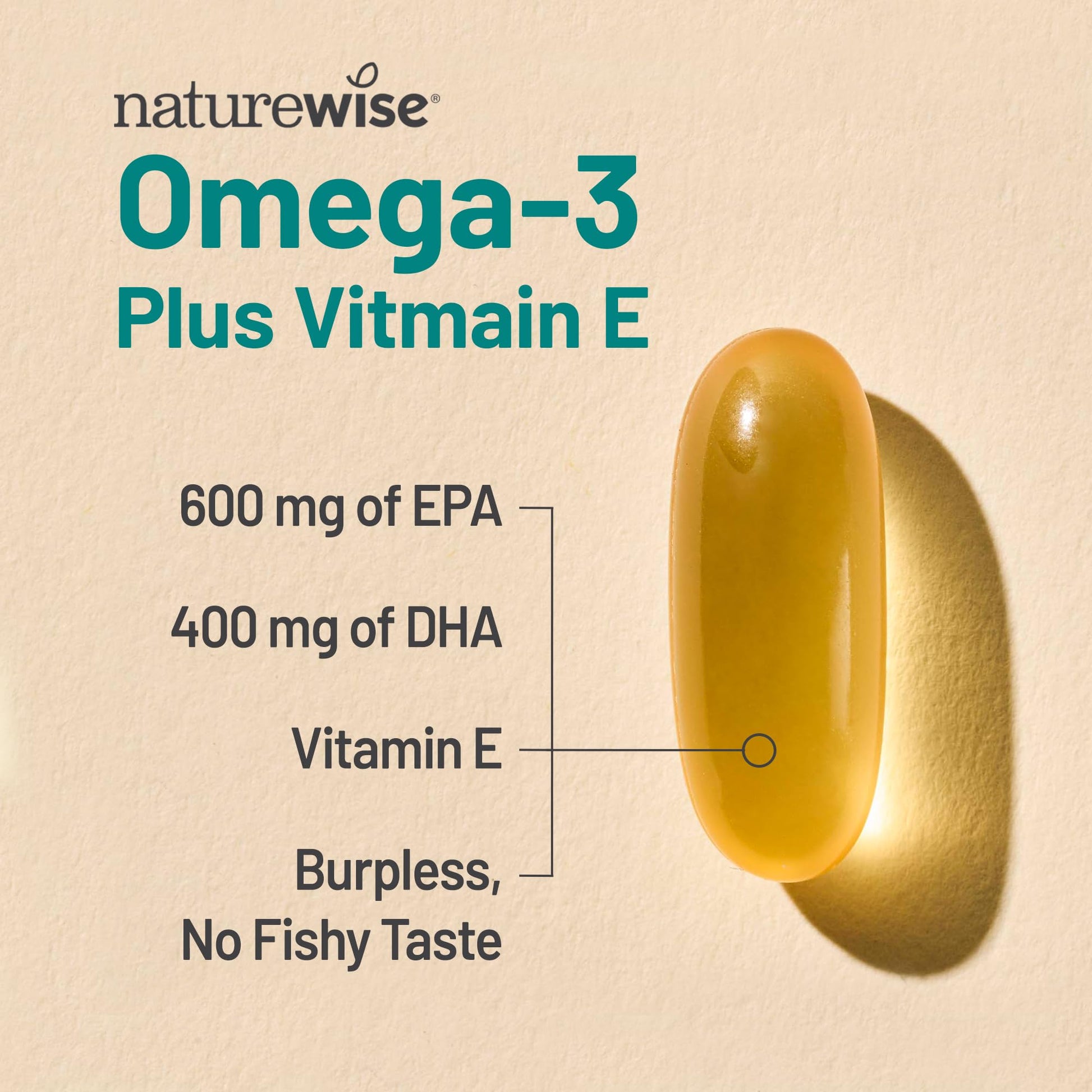 NatureWise Extra-Strength Omega 3 Fish Oil Supplement - 1000mg per Serving - 600 EPA & 400 DHA and Vitamin E - Support for Heart & Brain Health - Lemon Flavor, GMO-Free - 60 Softgels[1-Month Supply] NatureWise Au supplements