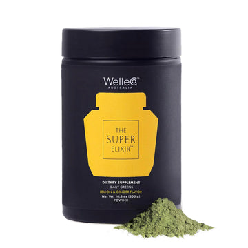 WelleCo The Super Elixir Daily Greens Powder, Probiotic Drink Mix with Whole Foods, Gluten Free, Vegan Gut Health Powder, Energy, Immunity, Healthy Skin, Hair & Nails (300g, Lemon Ginger) WelleCo Au supplements