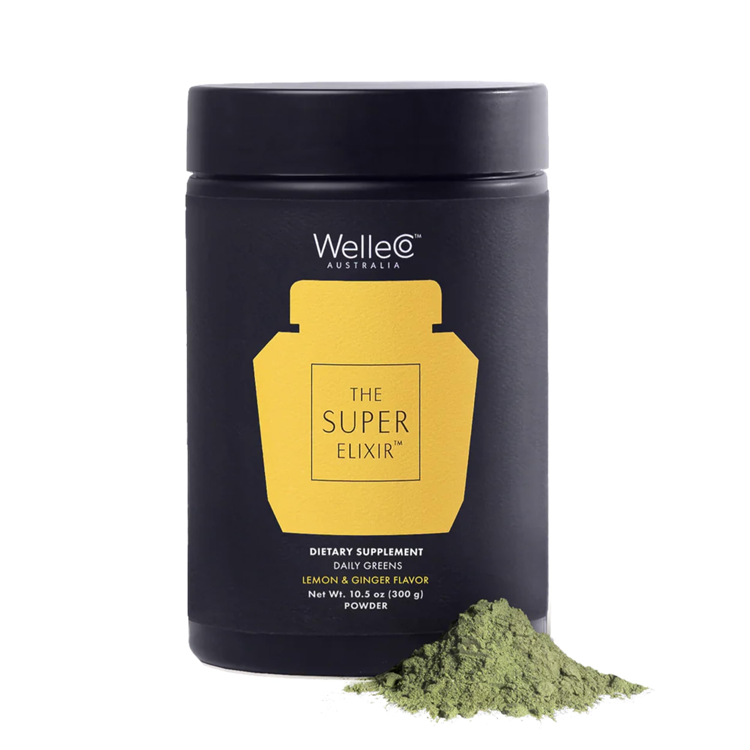 WelleCo The Super Elixir Daily Greens Powder, Probiotic Drink Mix with Whole Foods, Gluten Free, Vegan Gut Health Powder, Energy, Immunity, Healthy Skin, Hair & Nails (300g, Lemon Ginger) WelleCo Au supplements