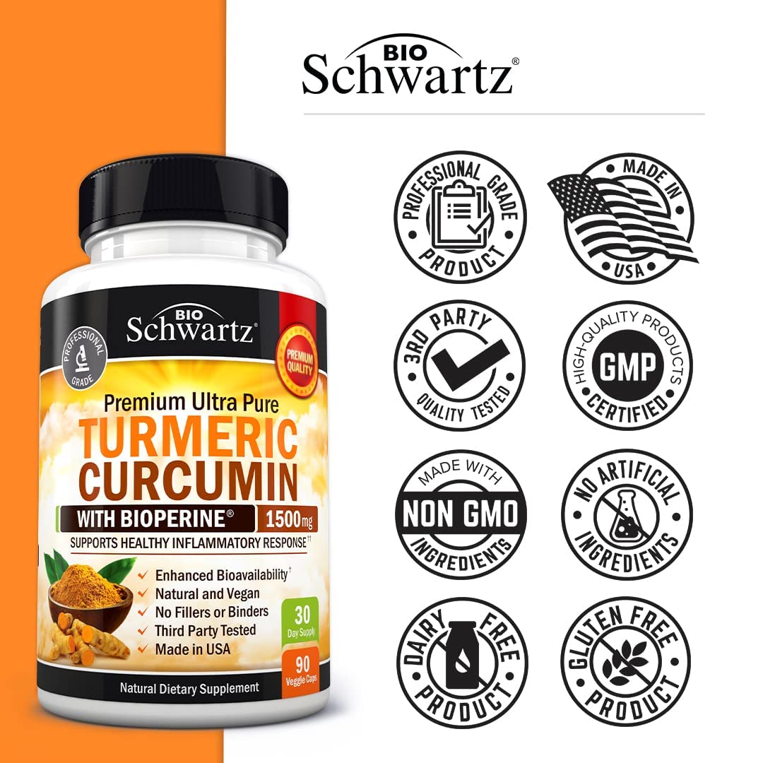 Turmeric Curcumin with Black Pepper Extract 1500mg - High Absorption BioSchwartz Au supplements