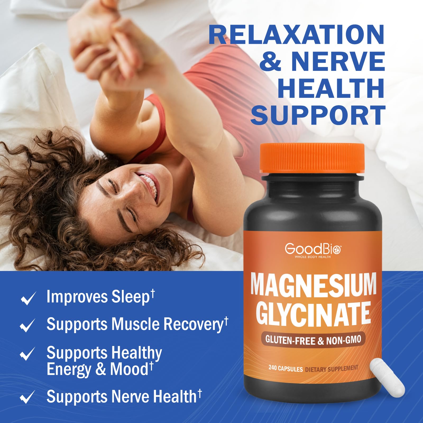 Magnesium Glycinate - High Absorption Magnesium Supplement 500mg Per Serving for Stress Relief, Sleep, Heart and Bone Health, Nerve Support - Non-GMO, Gluten-Free, Gentle on Stomach, 240 Capsules GOODBIO Au supplements
