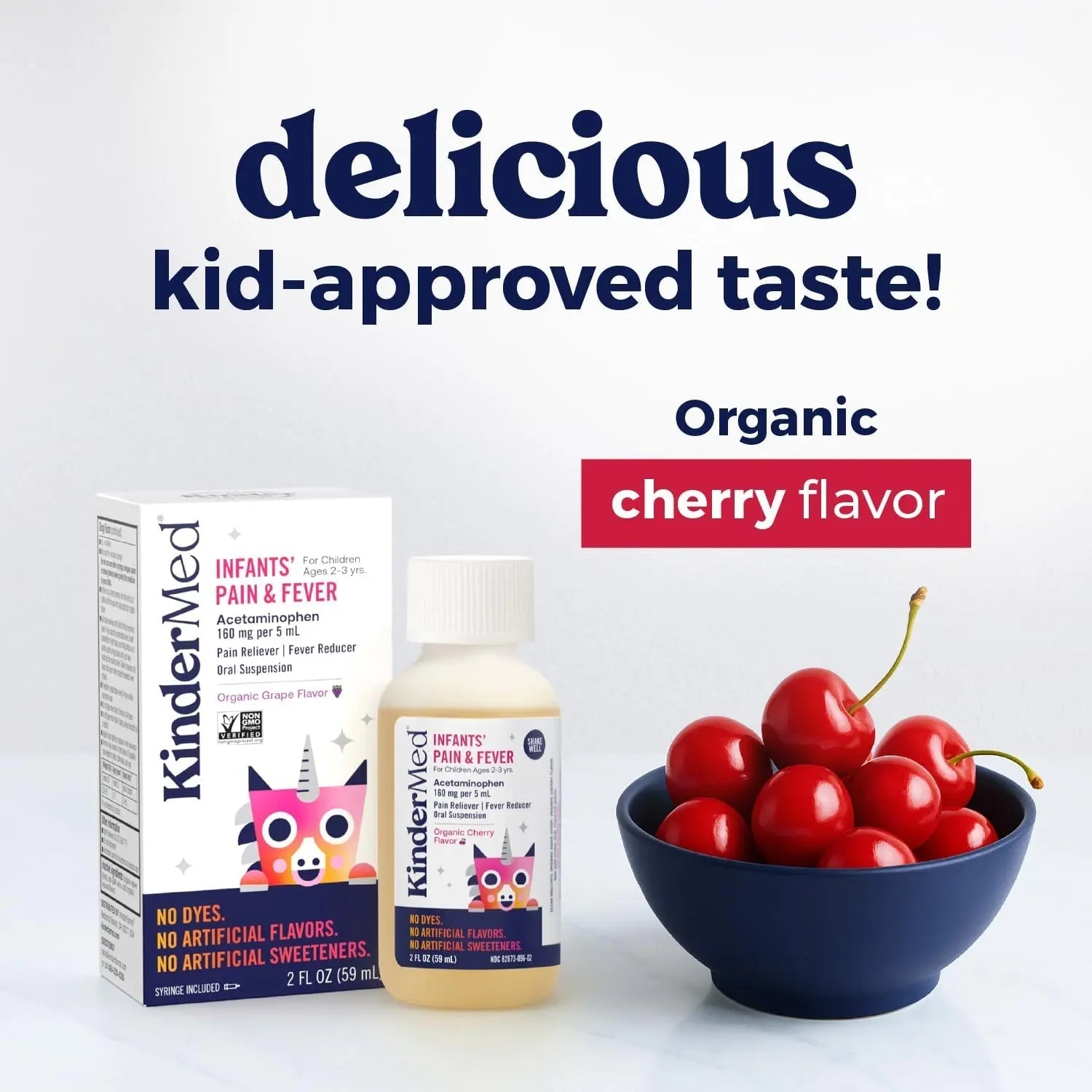 KinderMed Infants' Pain & Fever Medicine, No Dyes, No Artificial Flavors, No Artificial Sweeteners, Vegan, Non-GMO, Gluten Free, Organic Cherry Flavor, Two Pack, 2 x 2 fl. oz KinderMed Au supplements