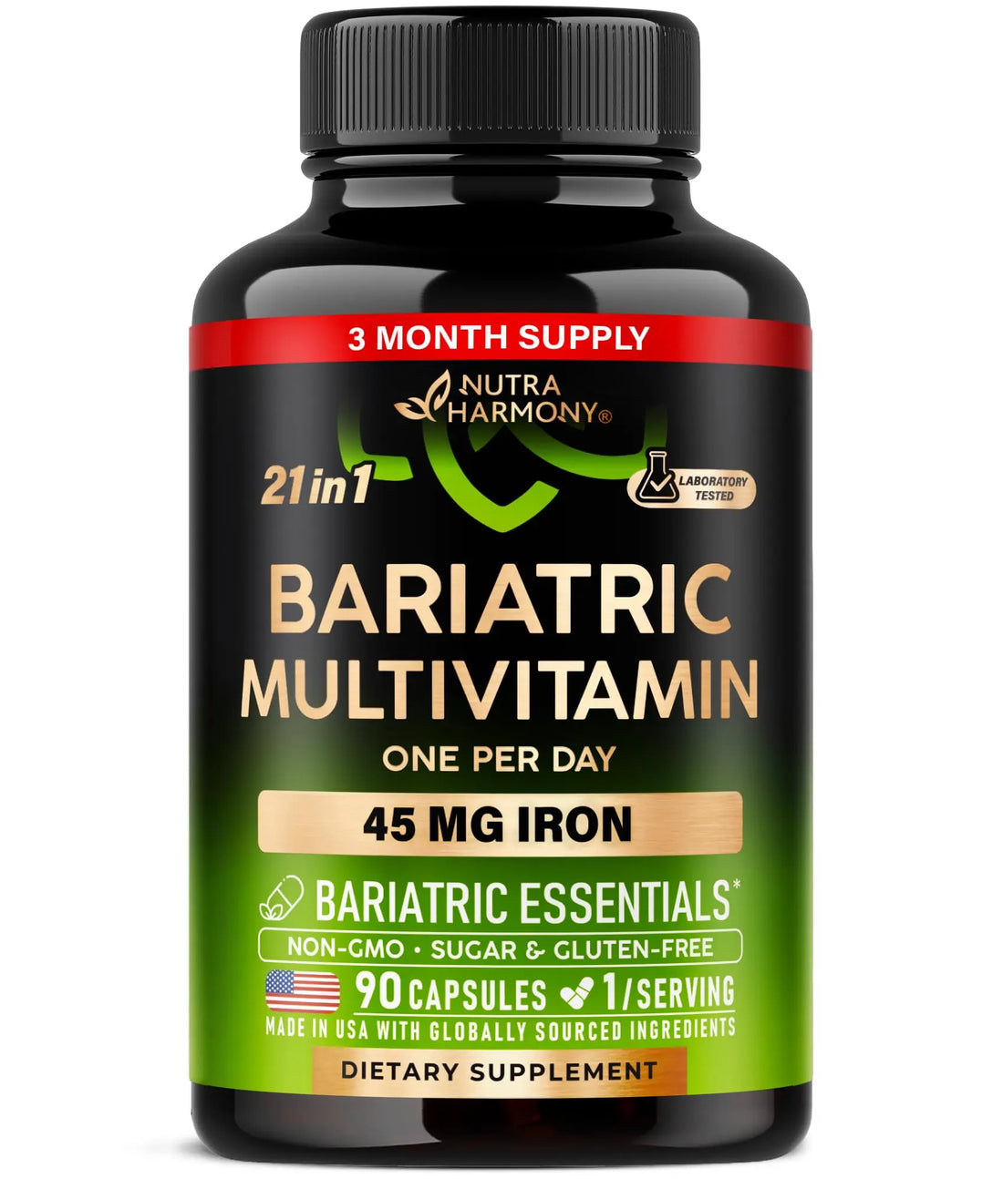 Bariatric Multivitamin - 45 mg Iron Supplements - Made in USA - for Women & Men - All-in-One, 21 Essential Vitamins - Gastric Sleeve Support NUTRAHARMONY AU supplements