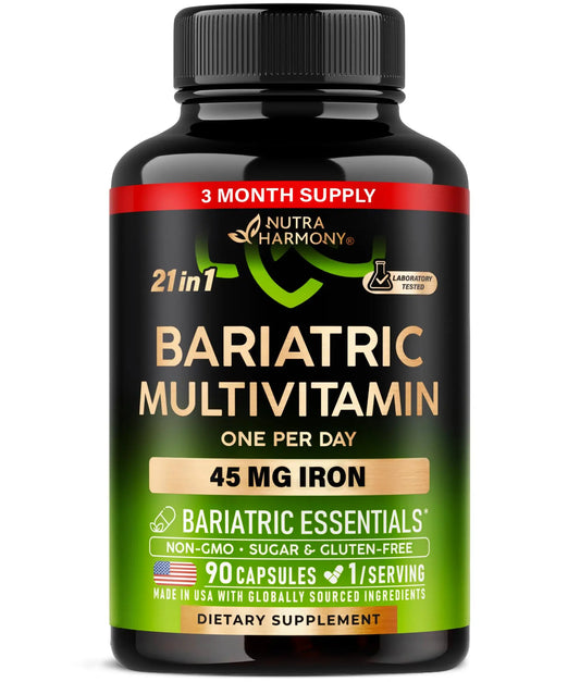 Bariatric Multivitamin - 45 mg Iron Supplements - Made in USA - for Women & Men - All-in-One, 21 Essential Vitamins - Gastric Sleeve Support NUTRAHARMONYAU supplements