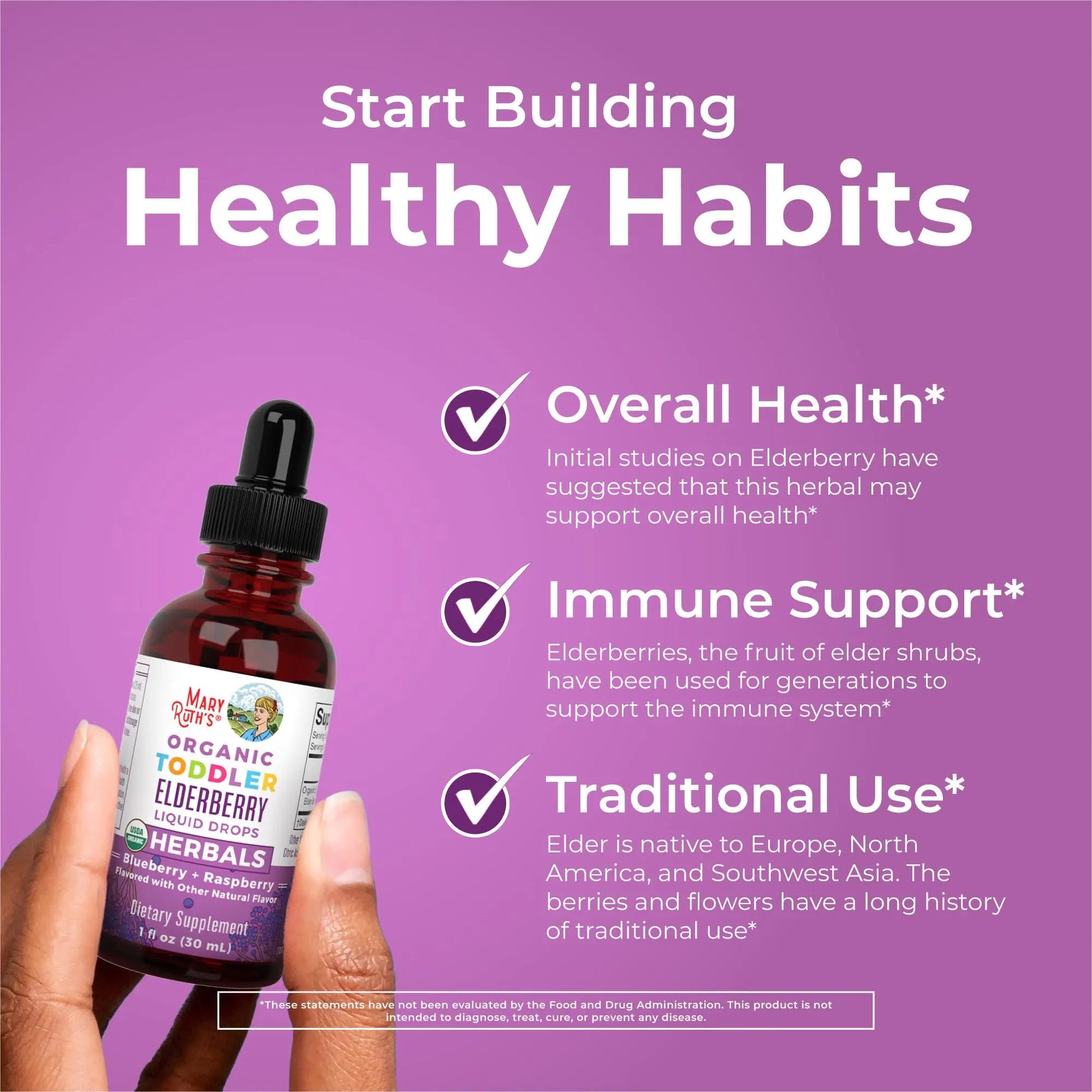 MaryRuth Organics Toddler Elderberry Syrup, USDA Organic Elderberry, Sugar Free Kids Immune Support Supplement for Ages 1-3 Years, Clean Label Project Verified®, Vegan, Non-GMO, Gluten Free, 1 Fl Oz MARYRUTH'S Au supplements