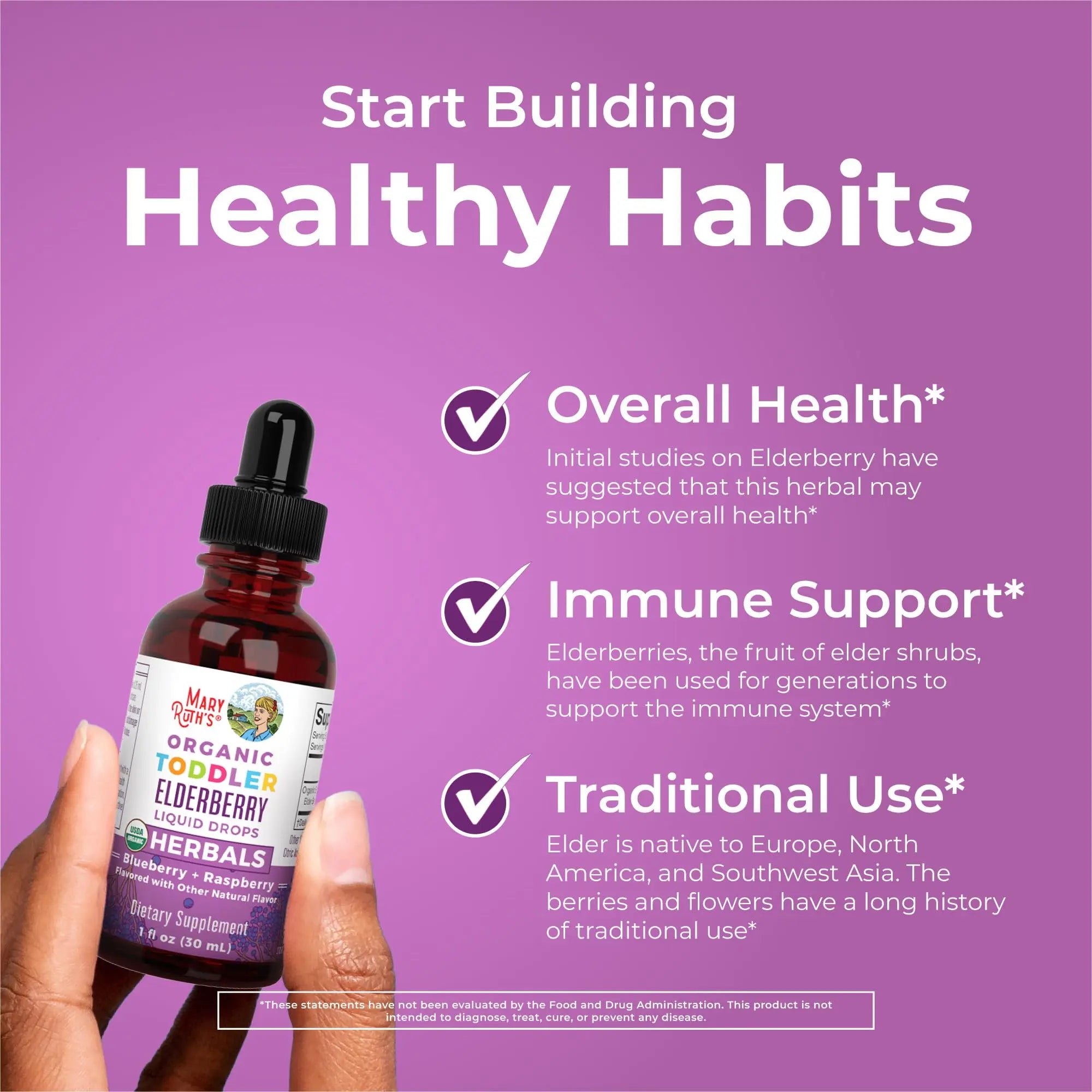 MaryRuth Organics Toddler Elderberry Syrup, USDA Organic Elderberry, Sugar Free Kids Immune Support Supplement for Ages 1-3 Years, Clean Label Project Verified®, Vegan, Non-GMO, Gluten Free, 1 Fl Oz MARYRUTH'S Au supplements