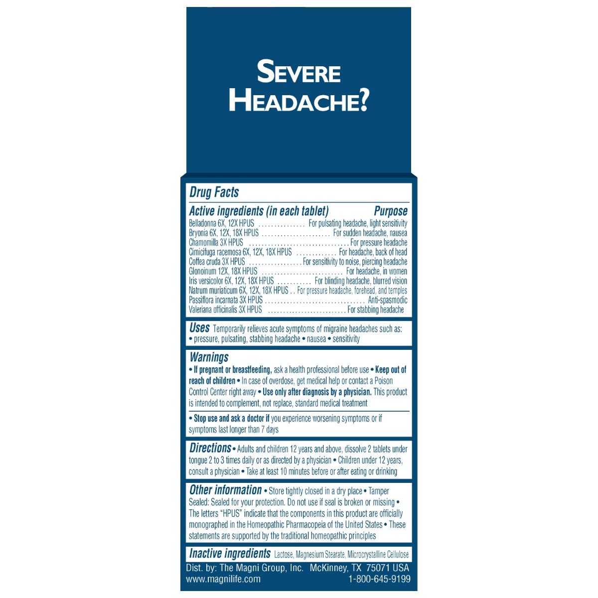MagniLife Migraine Relief, Non-Habit Forming, 90 Homeopathic Tablets, Migraine Medicine for Light & Sound Sensitivity, Nausea, Blurred Vision & Pressure, Quick-Dissolve Headache Pain Relief MagniLife Au supplements
